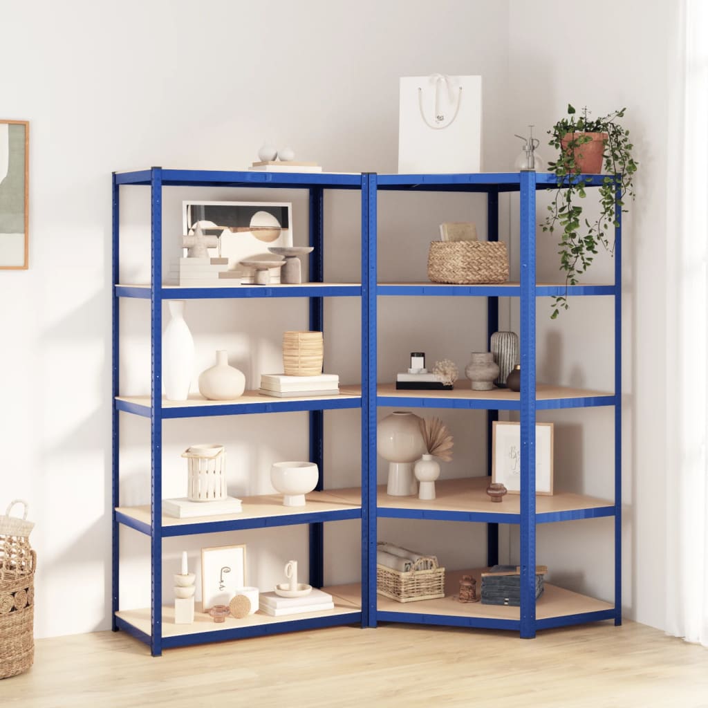 5-Layer Shelves 2 pcs Blue Steel&Engineered Wood