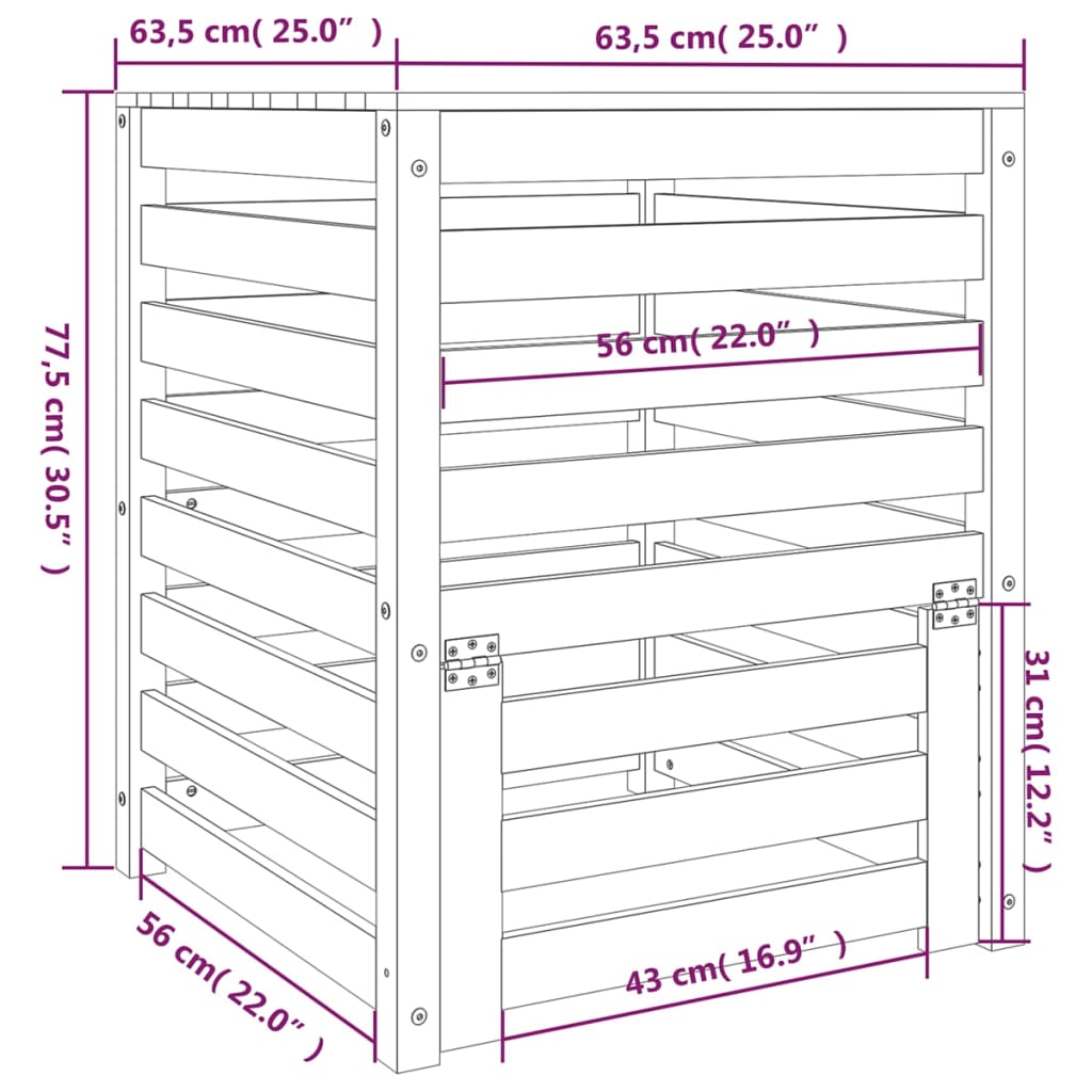 Composter Grey 63.5x63.5x77.5 cm Solid Wood Pine