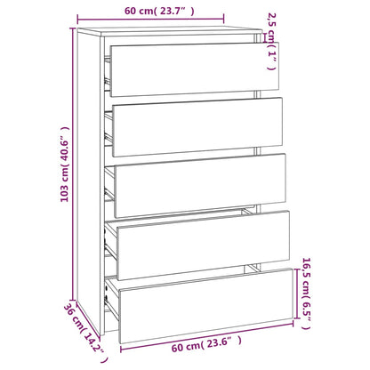 Drawer Cabinet High Gloss White 60x36x103 cm Engineered Wood