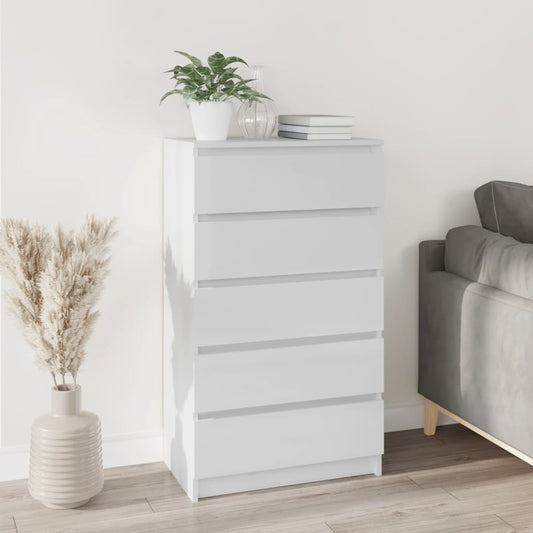 Drawer Cabinet High Gloss White 60x36x103 cm Engineered Wood