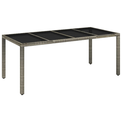 Garden Table with Glass Top Grey 190x90x75 cm Poly Rattan