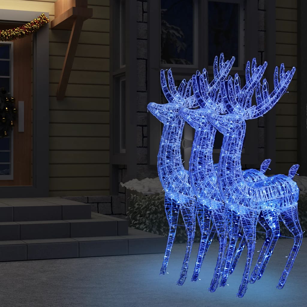 XXL Acrylic Christmas Reindeers 250 LED 3 pcs 180 cm Blue