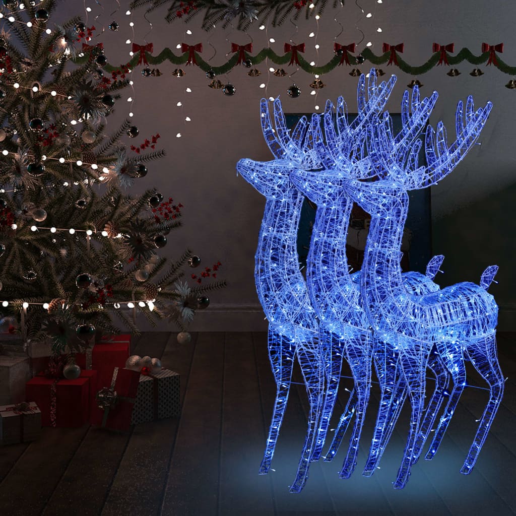 XXL Acrylic Christmas Reindeers 250 LED 3 pcs 180 cm Blue