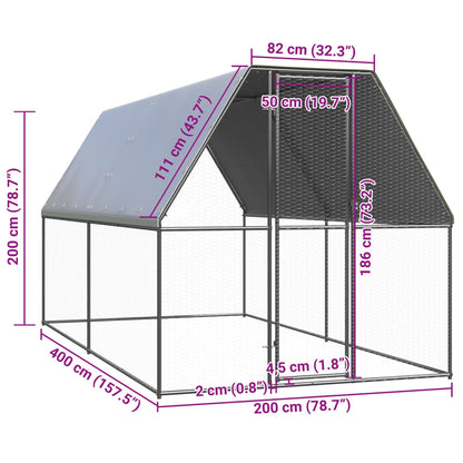 Outdoor Chicken Cage 2x4x2 m Galvanised Steel