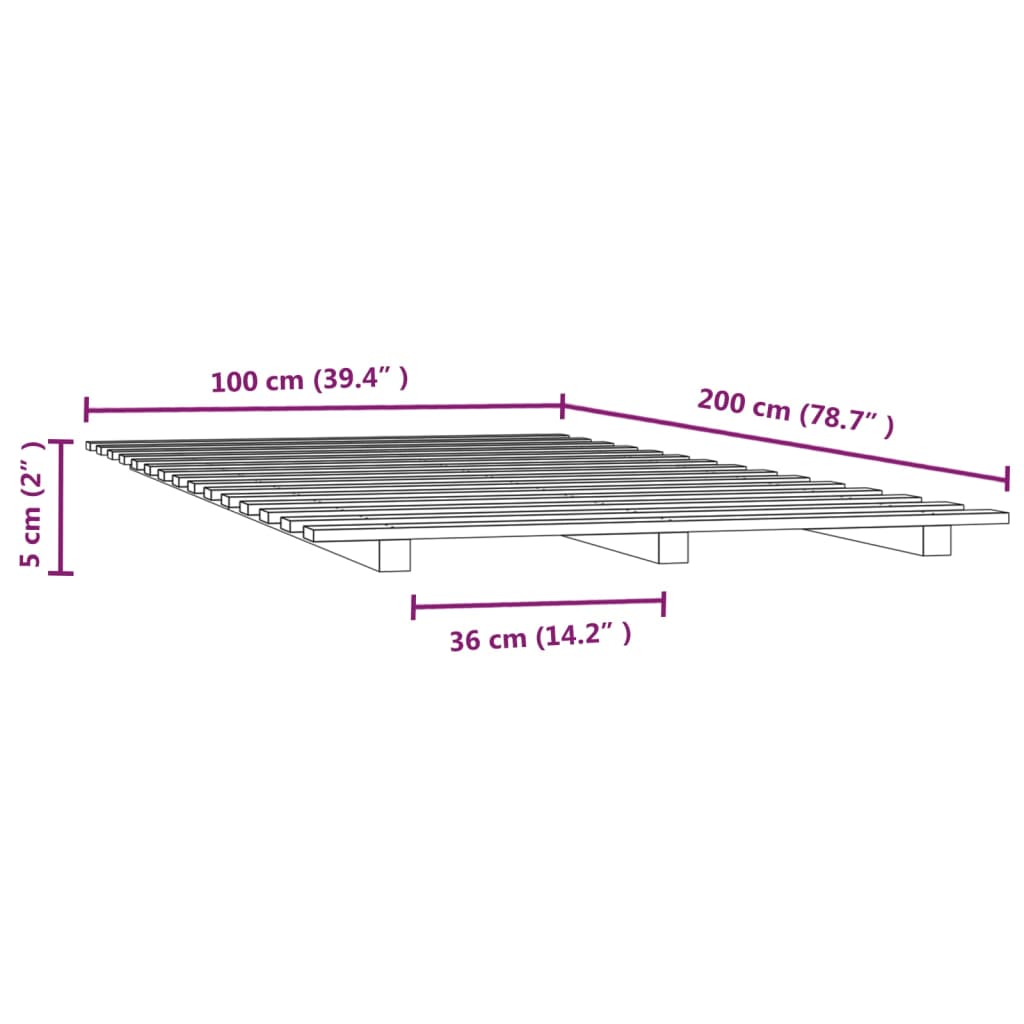 Bed Frame Grey 100x200 cm Solid Wood Pine