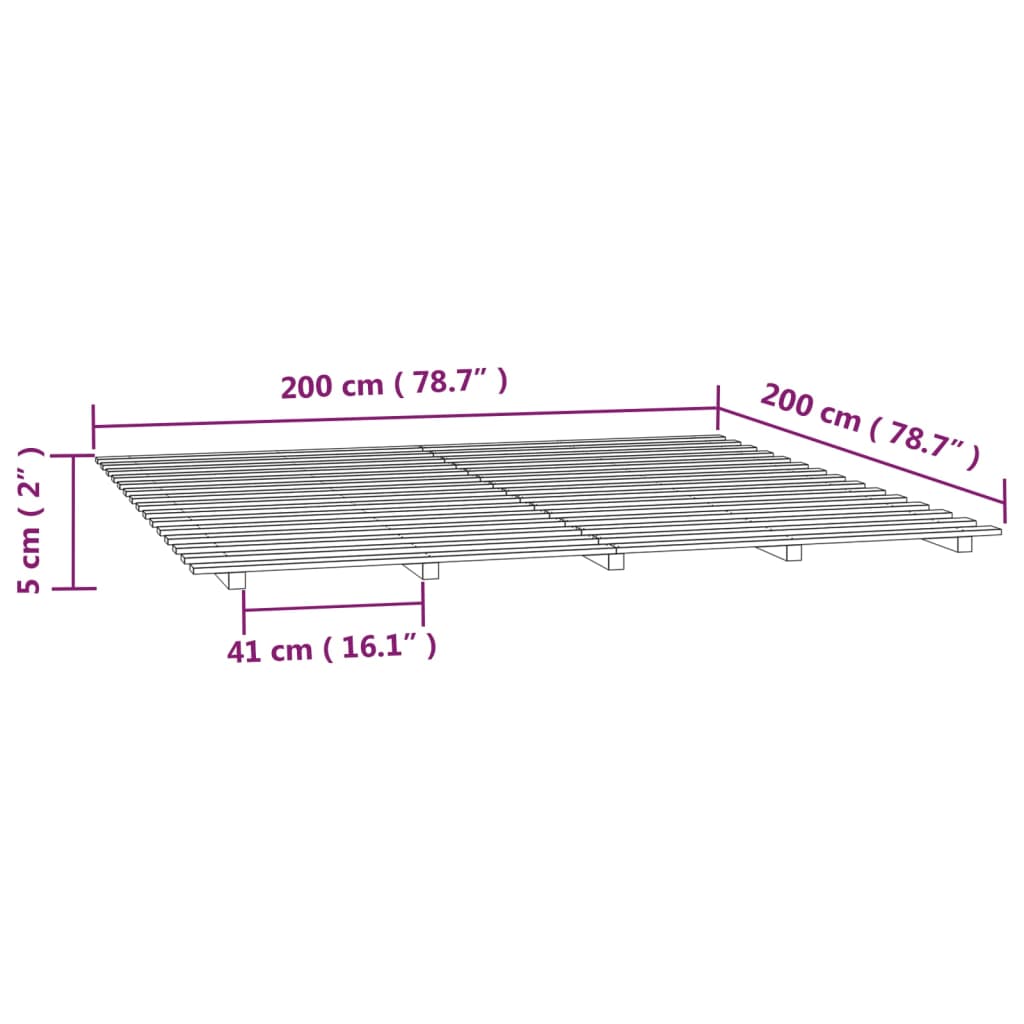 Bed Frame without Mattress Grey 200x200 cm Solid Wood Pine