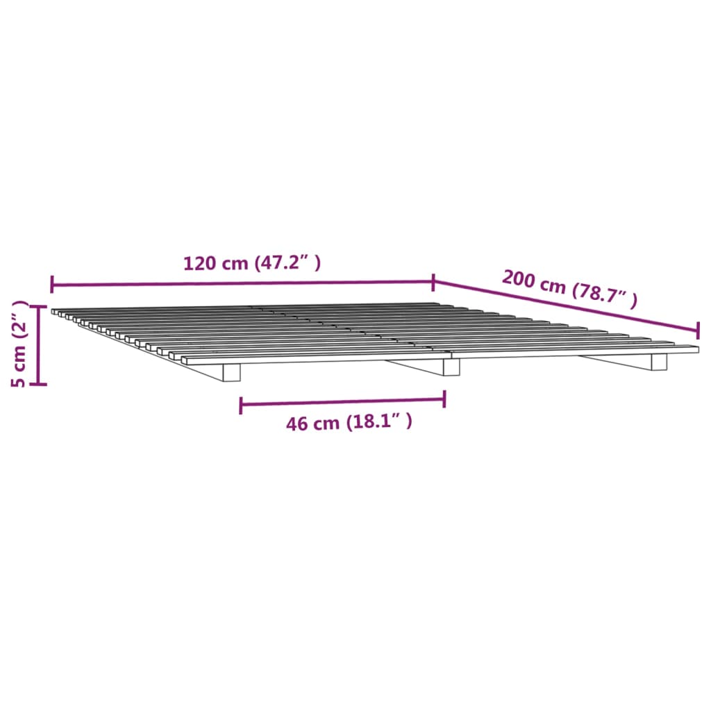 Bed Frame Black 120x200 cm Solid Wood Pine