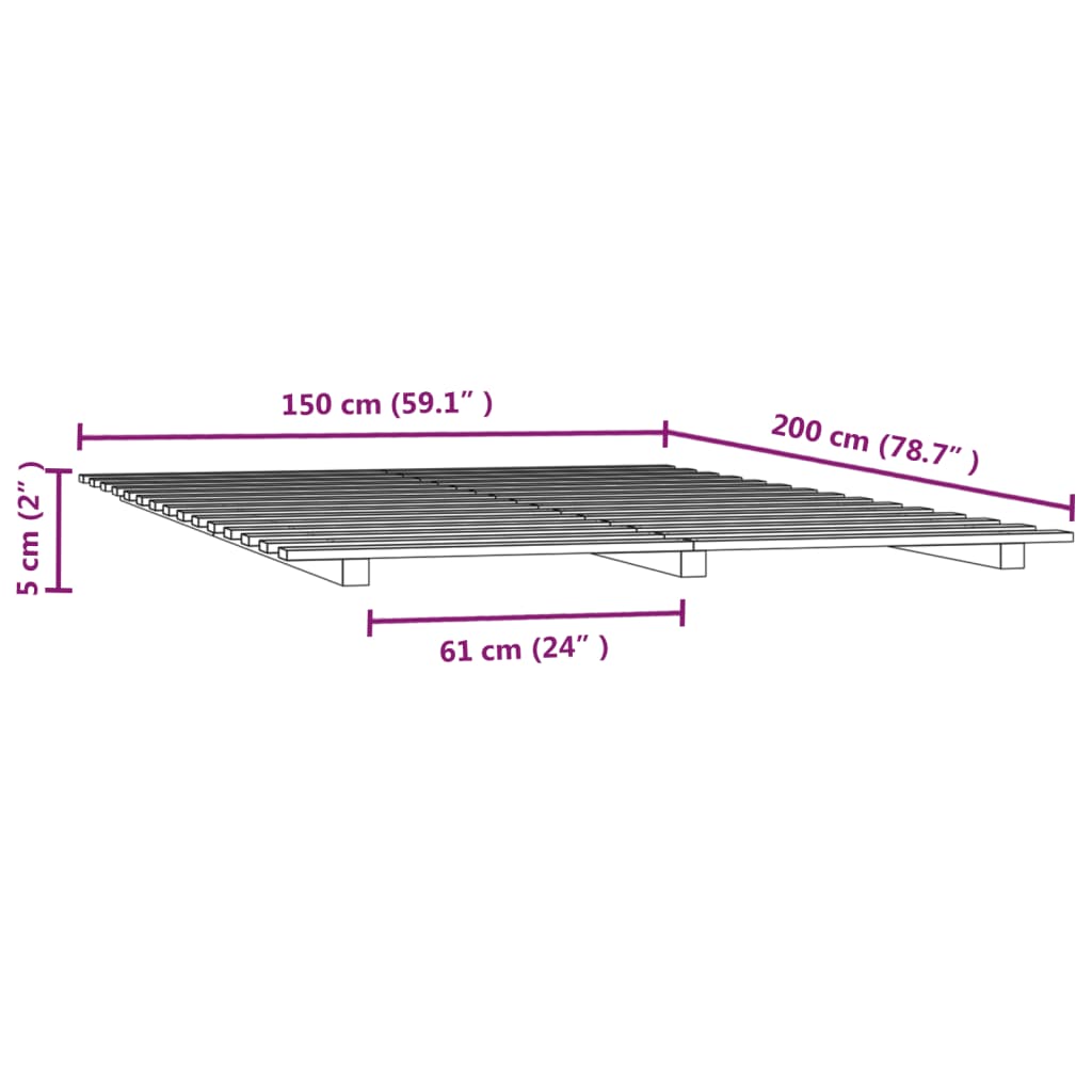 Bed Frame White 150x200 cm King Size Solid Wood Pine