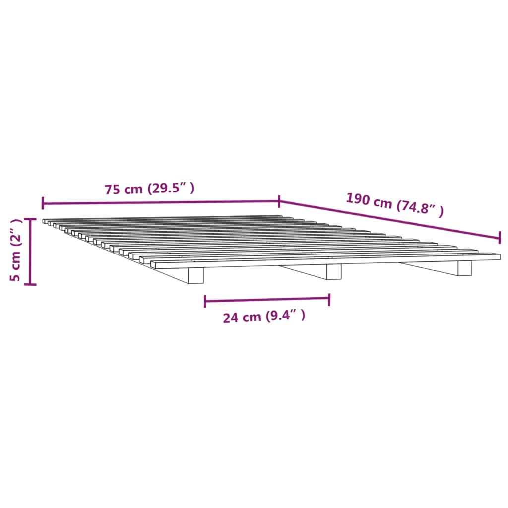 Bed Frame 75x190 cm Small Single Solid Wood Pine