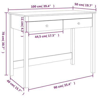 Desk with Drawers White 100x50x78 cm Solid Wood Pine