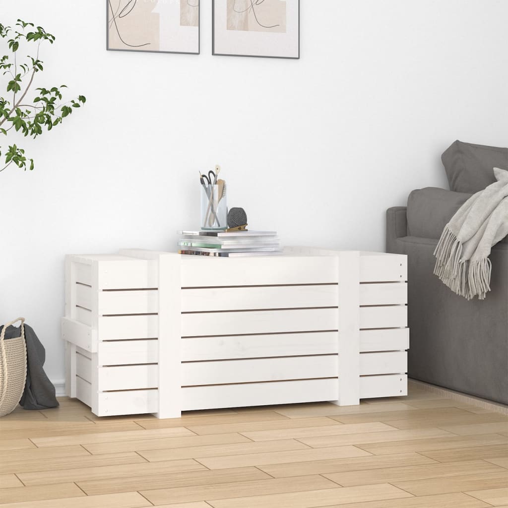 Storage Box White 91x40.5x42 cm Solid Wood Pine