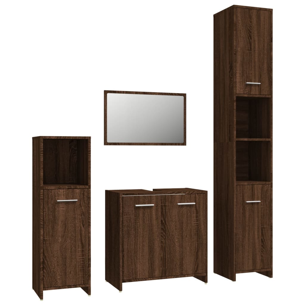 4 Piece Bathroom Furniture Set Brown Oak Engineered Wood