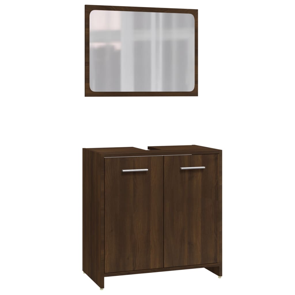 4 Piece Bathroom Furniture Set Brown Oak Engineered Wood