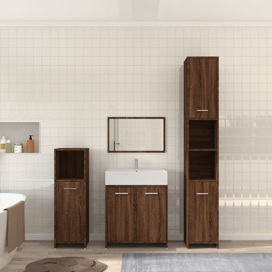 4 Piece Bathroom Furniture Set Brown Oak Engineered Wood