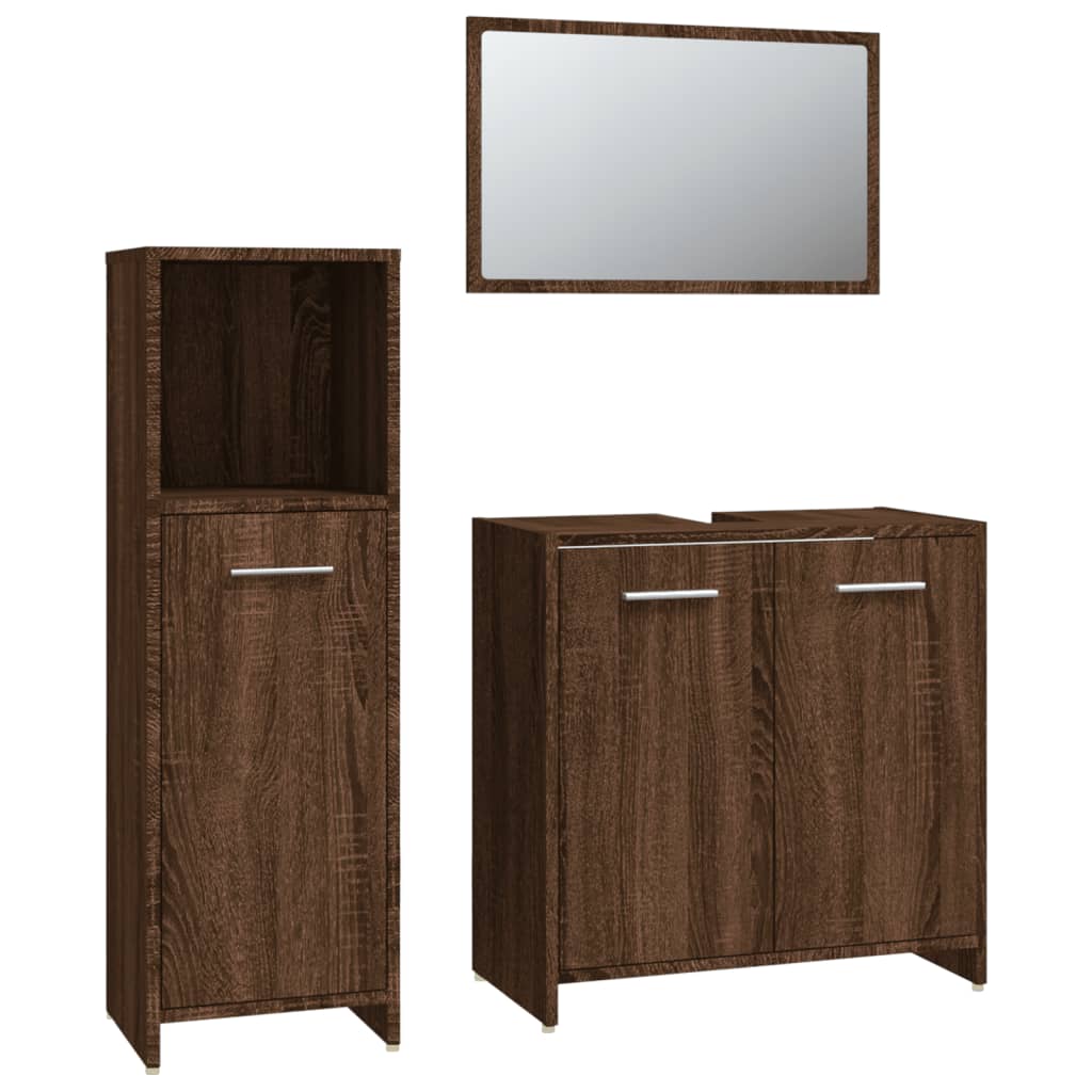 3 Piece Bathroom Furniture Set Brown Oak Engineered Wood