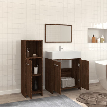 3 Piece Bathroom Furniture Set Brown Oak Engineered Wood