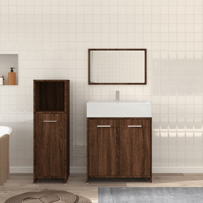 3 Piece Bathroom Furniture Set Brown Oak Engineered Wood