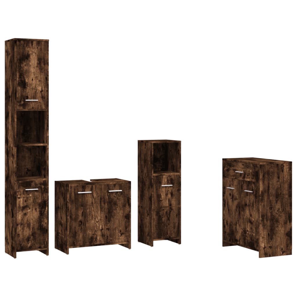 4 Piece Bathroom Furniture Set Smoked Oak Engineered Wood