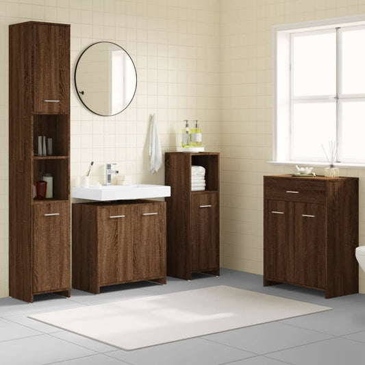 4 Piece Bathroom Furniture Set Brown Oak Engineered Wood