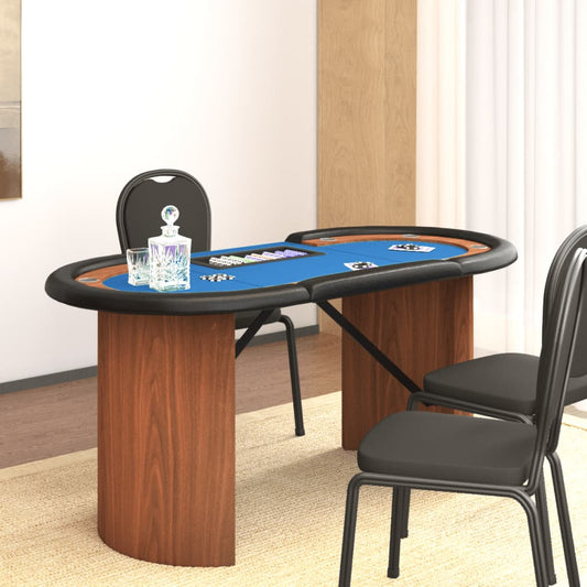 10-Player Poker Table with Chip Tray Blue 160x80x75 cm