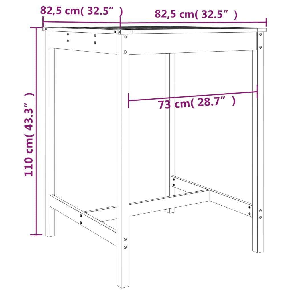 Garden Table 82.5x82.5x110 cm Solid Wood Douglas