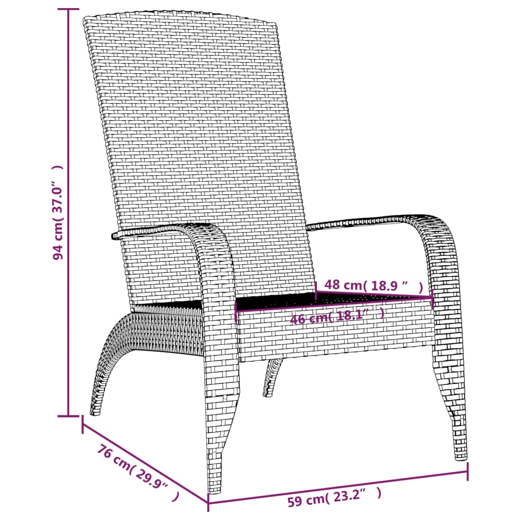 Garden Adirondack Chair Black Poly Rattan