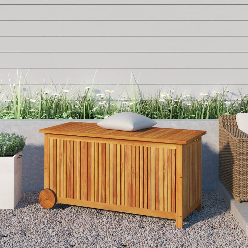 Garden Storage Box with Wheels 113x50x58 cm Solid Wood Acacia