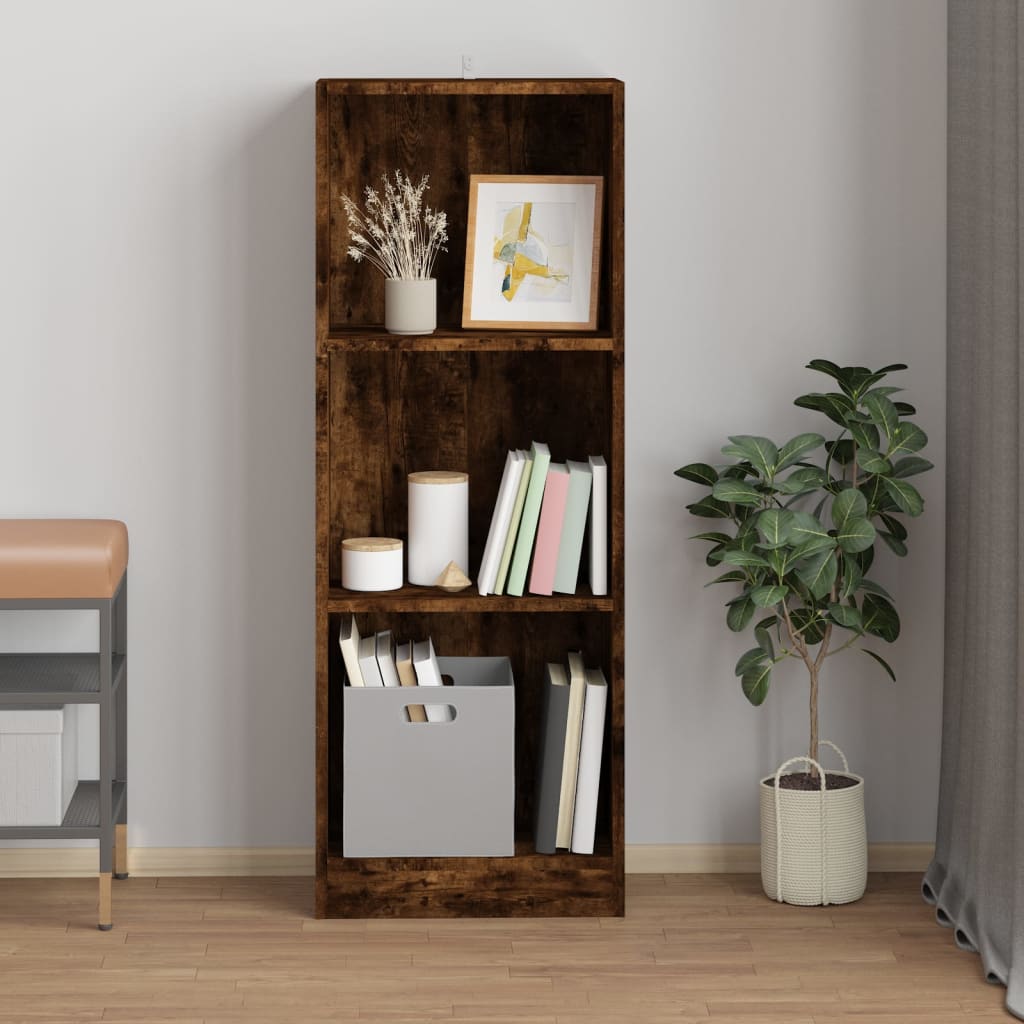 3-Tier Book Cabinet Smoked Oak 40x24x109 cm Engineered Wood