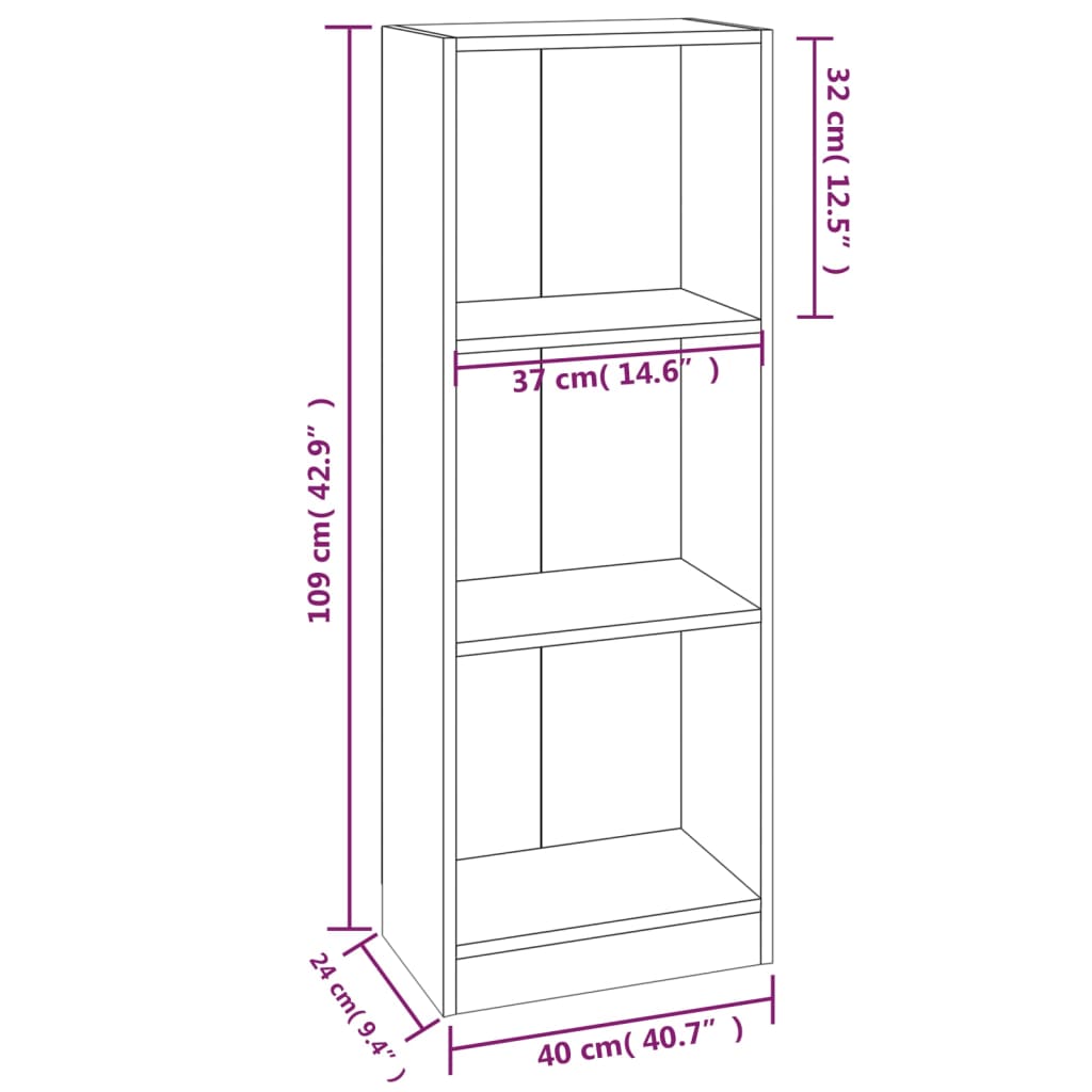 3-Tier Book Cabinet Smoked Oak 40x24x109 cm Engineered Wood