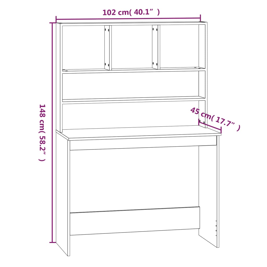 Desk with Shelves White 102x45x148 cm Engineered Wood