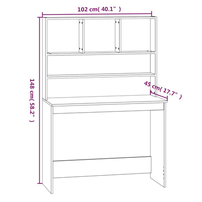 Desk with Shelves White 102x45x148 cm Engineered Wood