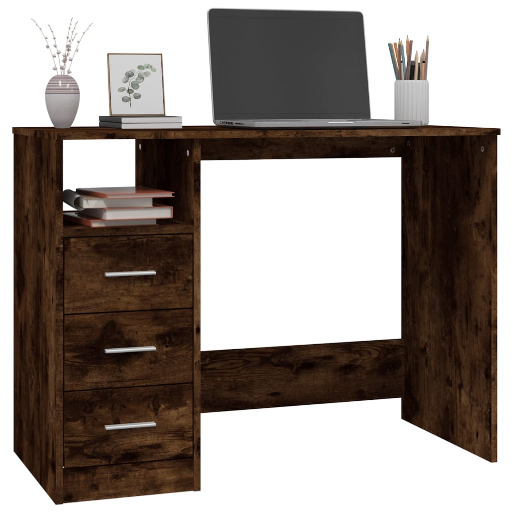 Desk with Drawers Smoked Oak 102x50x76 cm Engineered Wood