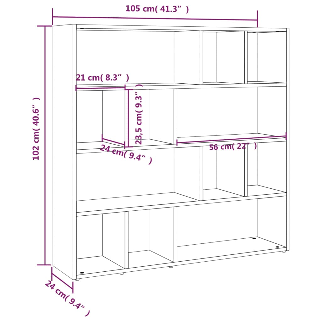 Book Cabinet/Room Divider Grey Sonoma 105x24x102 cm