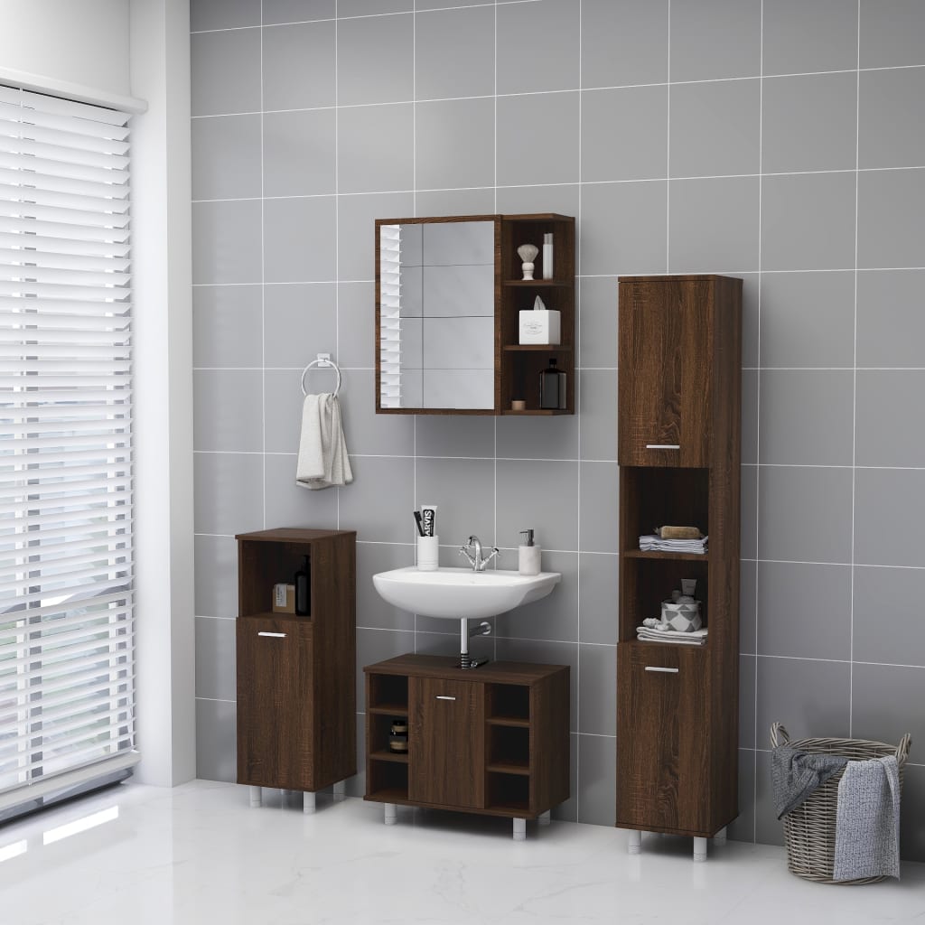 Bathroom Mirror Cabinet Brown Oak 62.5x20.5x64cm Engineered Wood