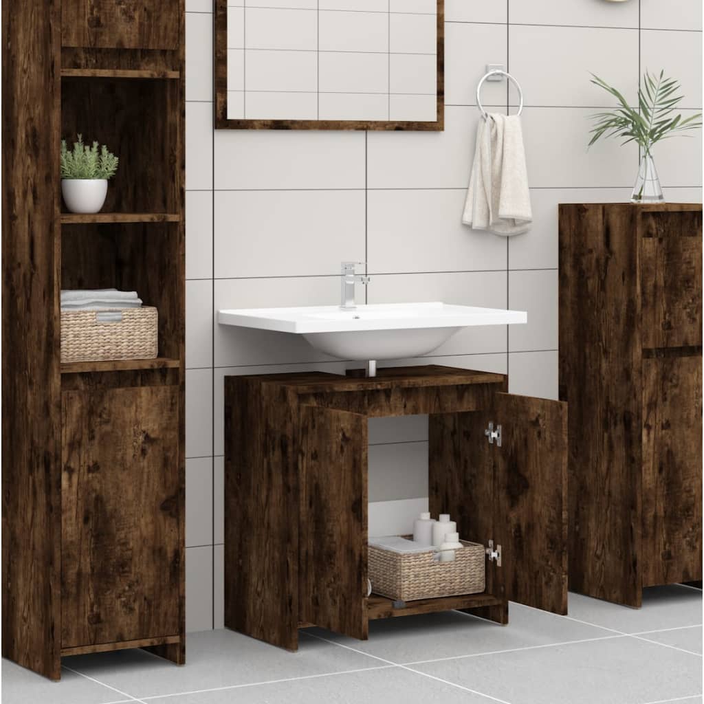 Bathroom Cabinet Smoked Oak 60x33x61 cm Engineered Wood