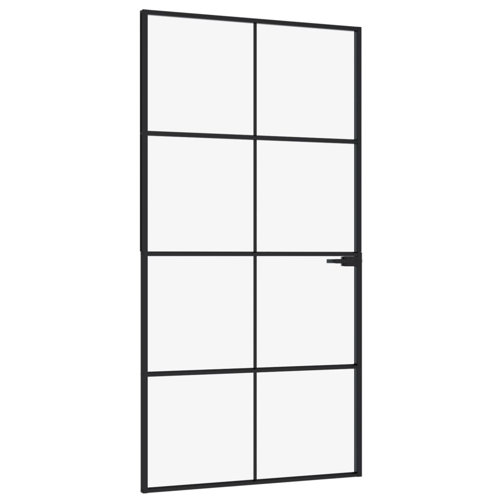 Interior Door Black 102x201.5 cm Tempered Glass&Aluminium