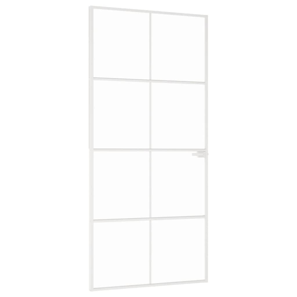 Interior Door White 93x201.5 cm Tempered Glass&Aluminium Slim