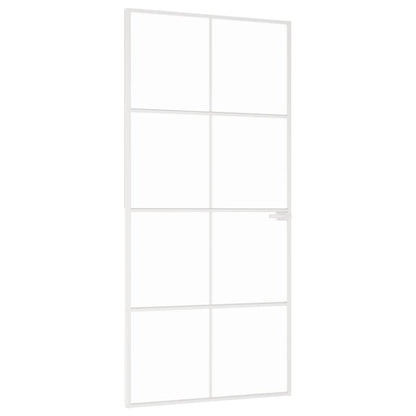 Interior Door White 93x201.5 cm Tempered Glass&Aluminium Slim