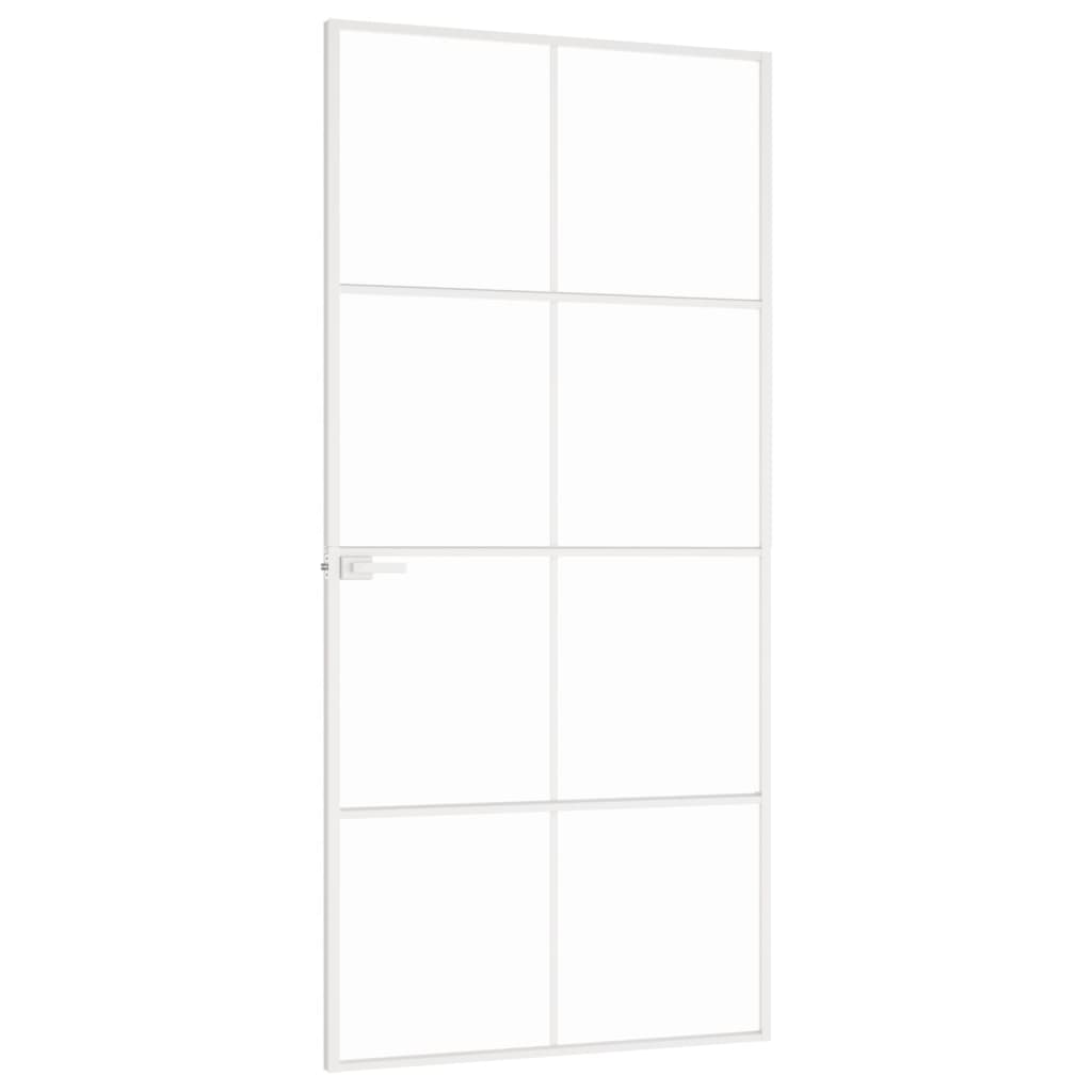 Interior Door White 93x201.5 cm Tempered Glass&Aluminium Slim