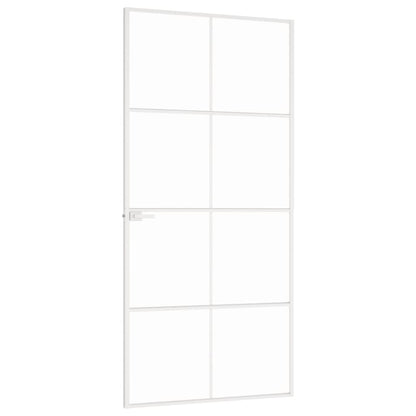 Interior Door White 93x201.5 cm Tempered Glass&Aluminium Slim