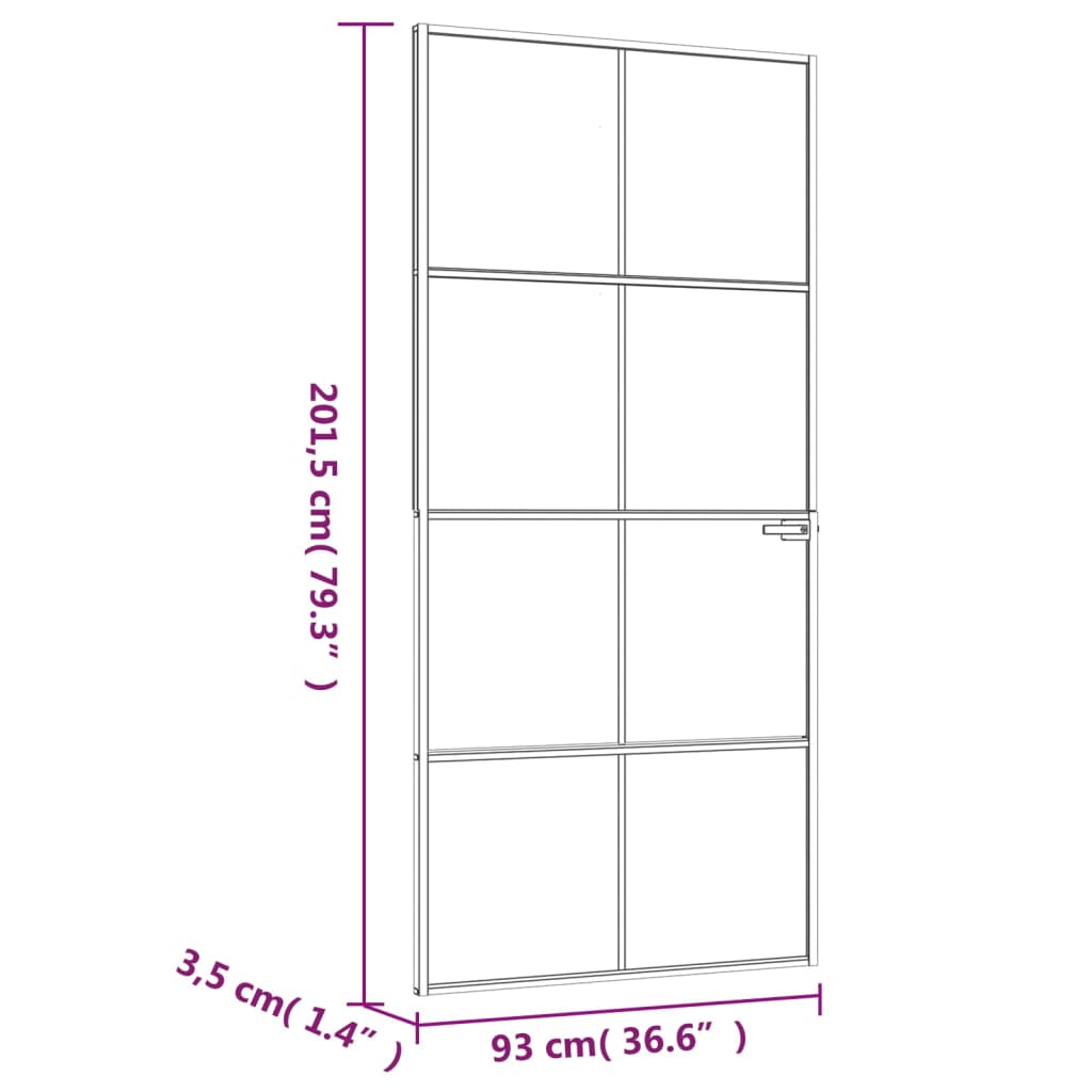 Interior Door White 93x201.5 cm Tempered Glass&Aluminium Slim