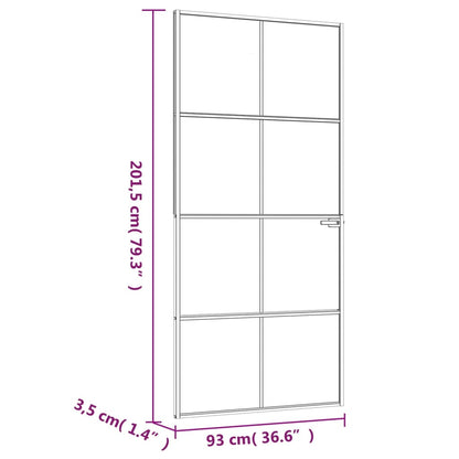 Interior Door White 93x201.5 cm Tempered Glass&Aluminium Slim