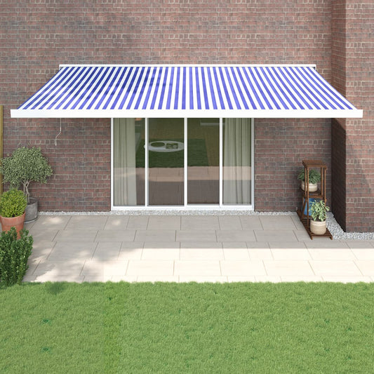 Retractable Awning Blue and White 5x3 m Fabric and Aluminium