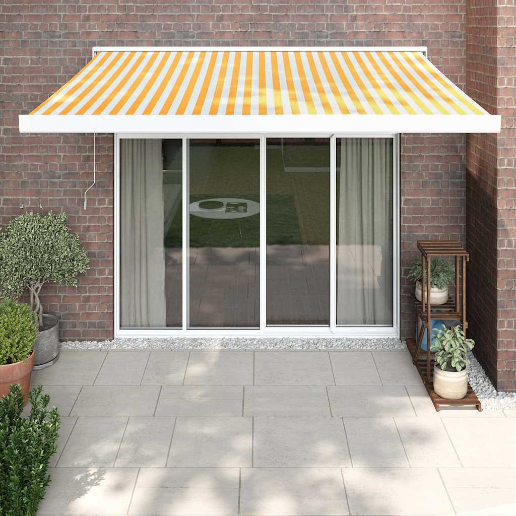 Retractable Awning Yellow and White 3x2.5 m Fabric and Aluminium