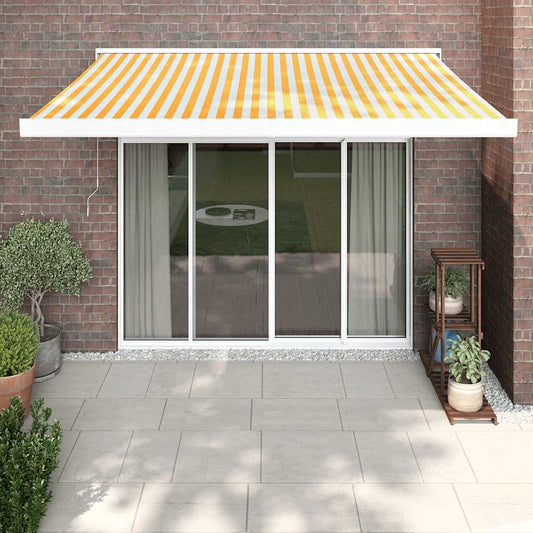 Retractable Awning Yellow and White 3.5x2.5 m Fabric and Aluminium