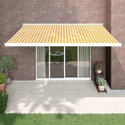 Retractable Awning Yellow and White 4.5x3 m Fabric and Aluminium