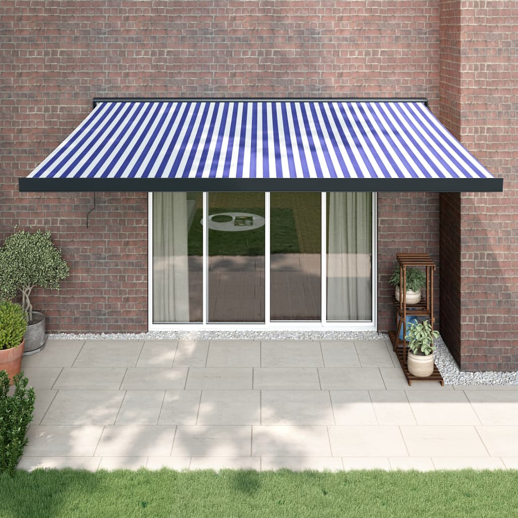 Retractable Awning Blue and White 4.5x3 m Fabric and Aluminium