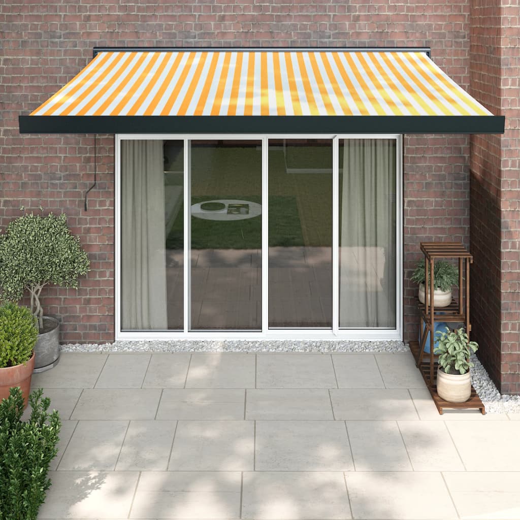 Retractable Awning Yellow and White 3.5x2.5 m Fabric and Aluminium