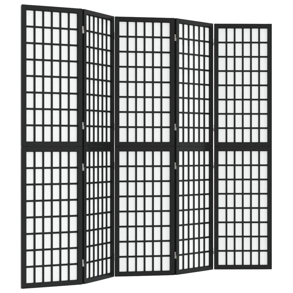 Folding 5-Panel Room Divider Japanese Style 200x170 cm Black