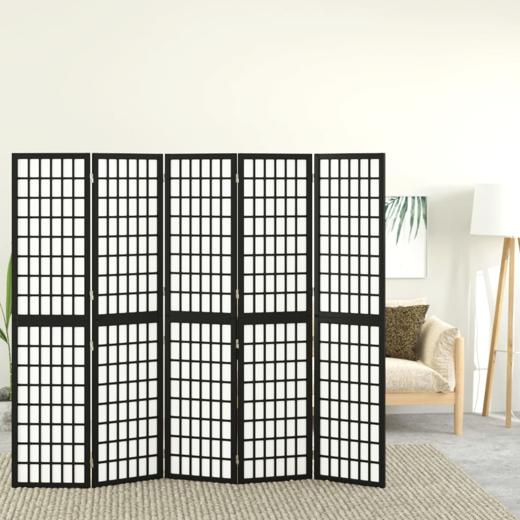 Folding 5-Panel Room Divider Japanese Style 200x170 cm Black